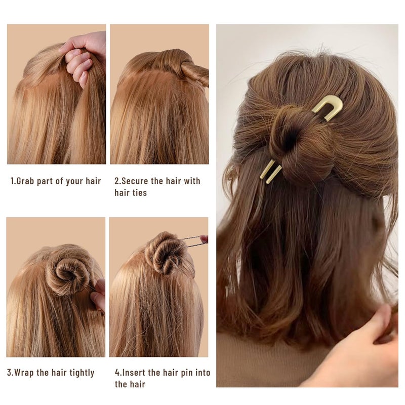 hisial 6Pcs Metal French Hair Pins for Women U Shape Sticks 3.9 Inch Vintage Fork for Hairstyle Accessories(Gold/Orange/Yellow) - Image 3
